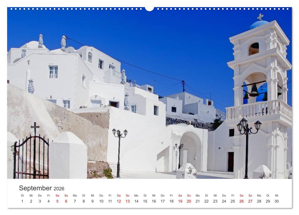 Beispielinhalt (Bild) Santorini Fira & Firostefani (hochwertiger Premium Wandkalender 2026 DIN A2 quer), Kunstdruck in Hochglanz