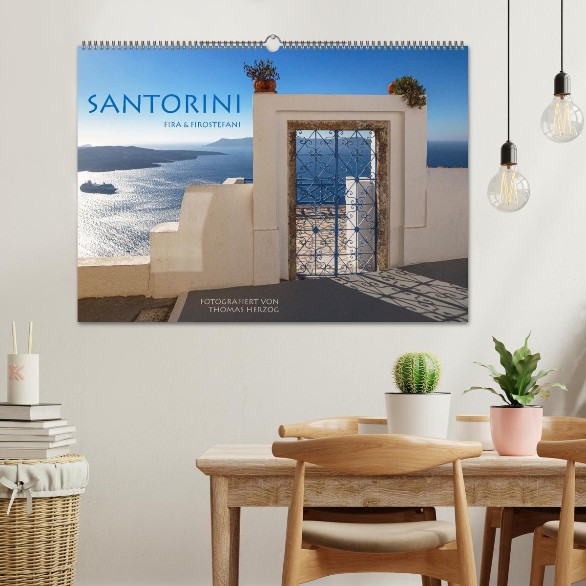 Beispielinhalt (Bild) Santorini Fira & Firostefani (Wandkalender 2026 DIN A2 quer), CALVENDO Monatskalender