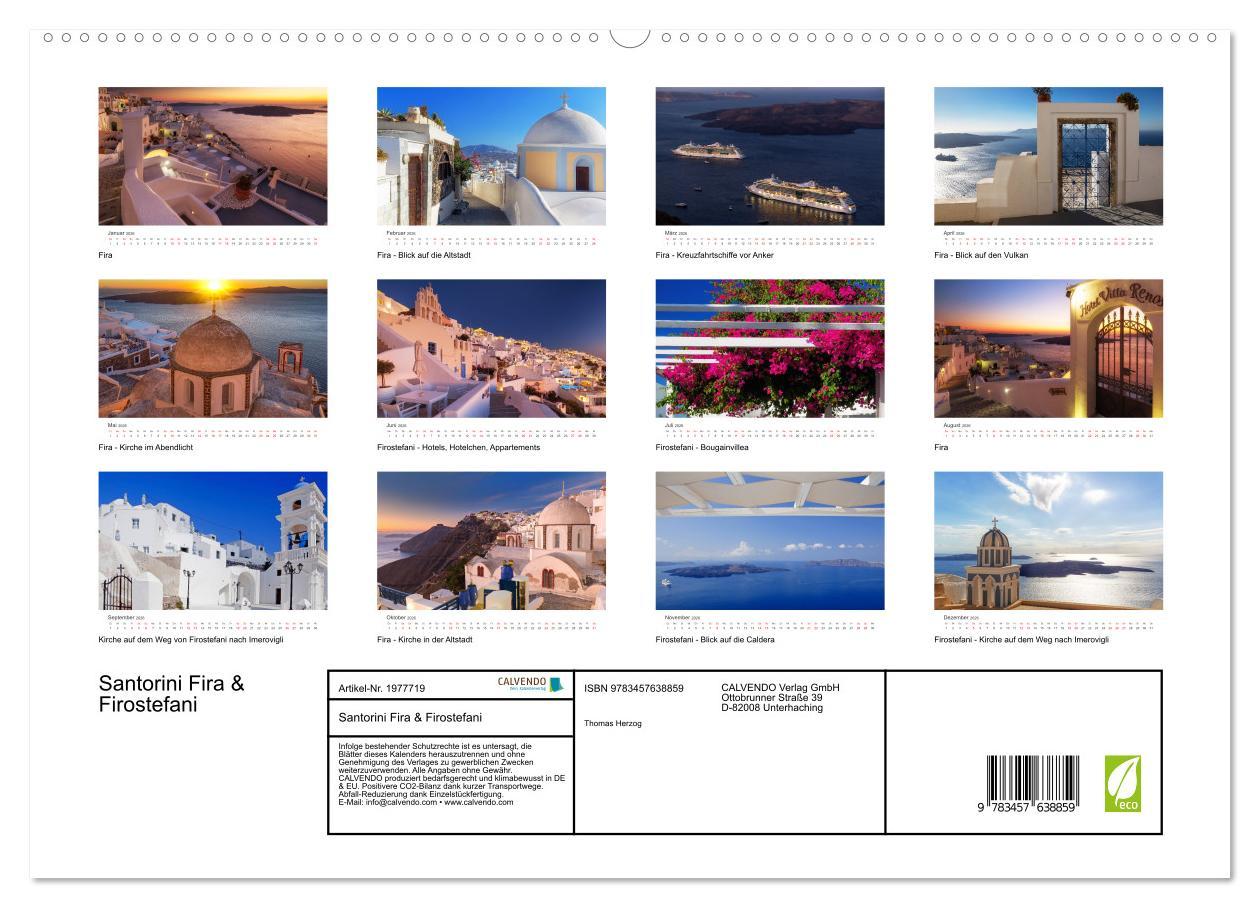 Beispielinhalt (Bild) Santorini Fira & Firostefani (Wandkalender 2026 DIN A2 quer), CALVENDO Monatskalender