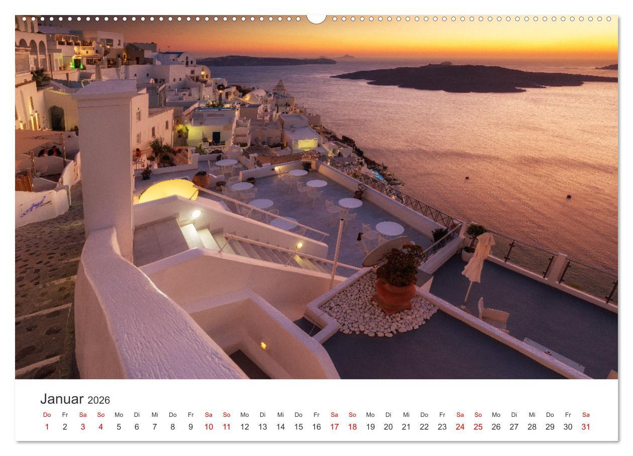Beispielinhalt (Bild) Santorini Fira & Firostefani (Wandkalender 2026 DIN A2 quer), CALVENDO Monatskalender