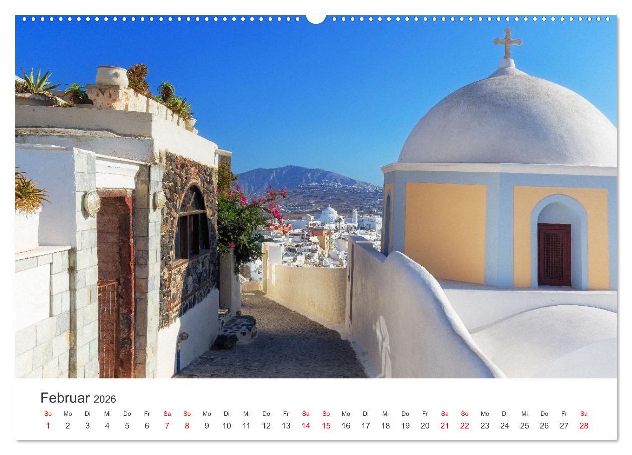 Beispielinhalt (Bild) Santorini Fira & Firostefani (Wandkalender 2026 DIN A2 quer), CALVENDO Monatskalender