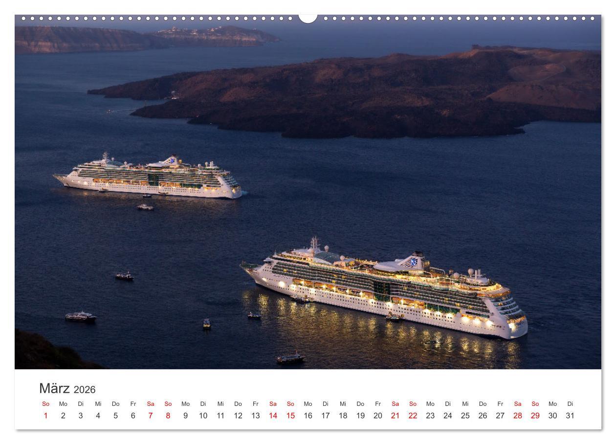 Beispielinhalt (Bild) Santorini Fira & Firostefani (Wandkalender 2026 DIN A2 quer), CALVENDO Monatskalender