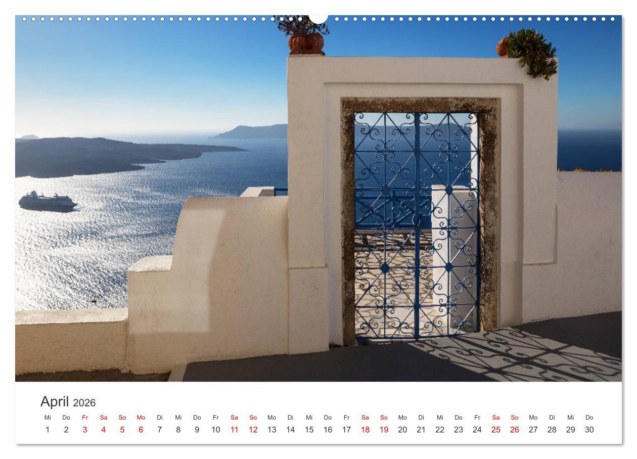 Beispielinhalt (Bild) Santorini Fira & Firostefani (Wandkalender 2026 DIN A2 quer), CALVENDO Monatskalender