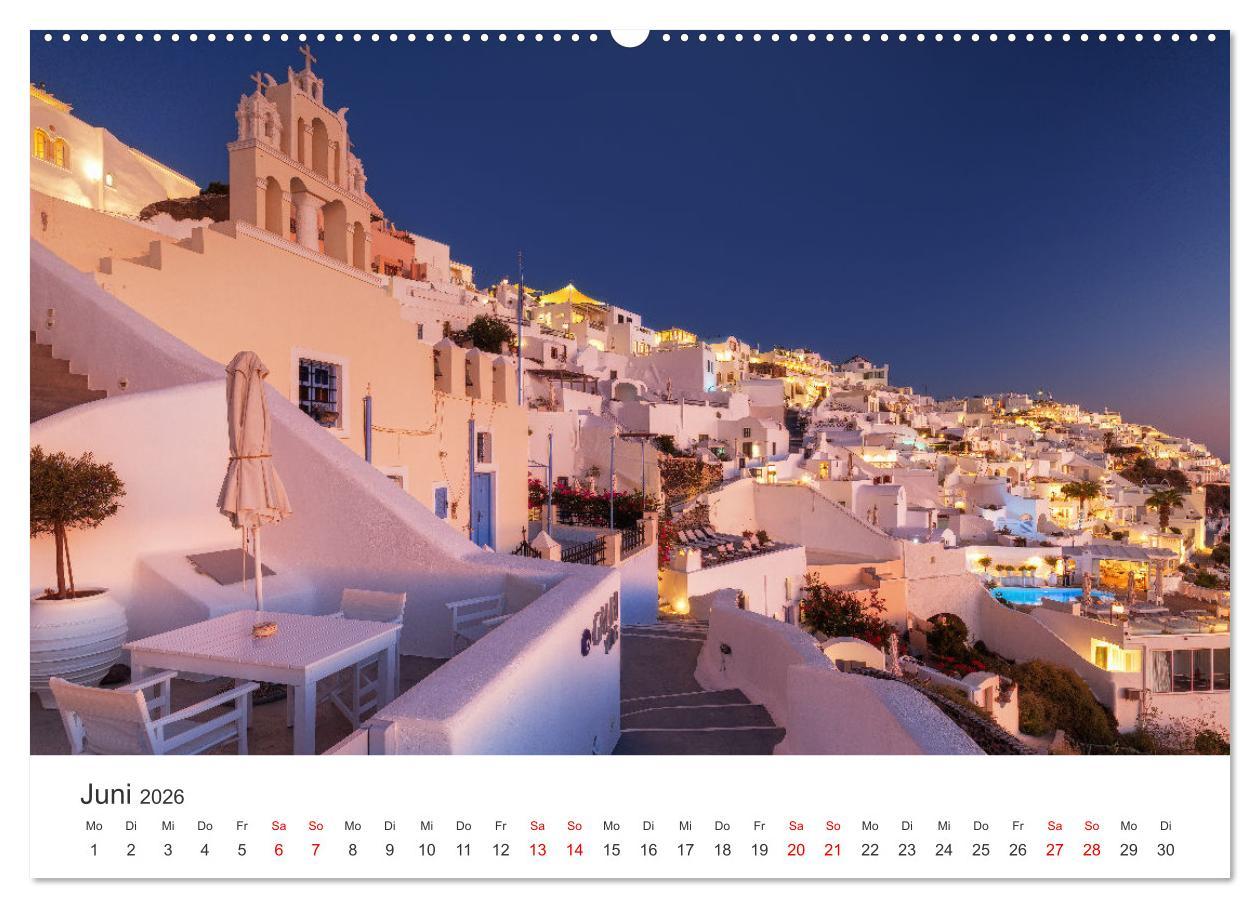 Beispielinhalt (Bild) Santorini Fira & Firostefani (Wandkalender 2026 DIN A2 quer), CALVENDO Monatskalender