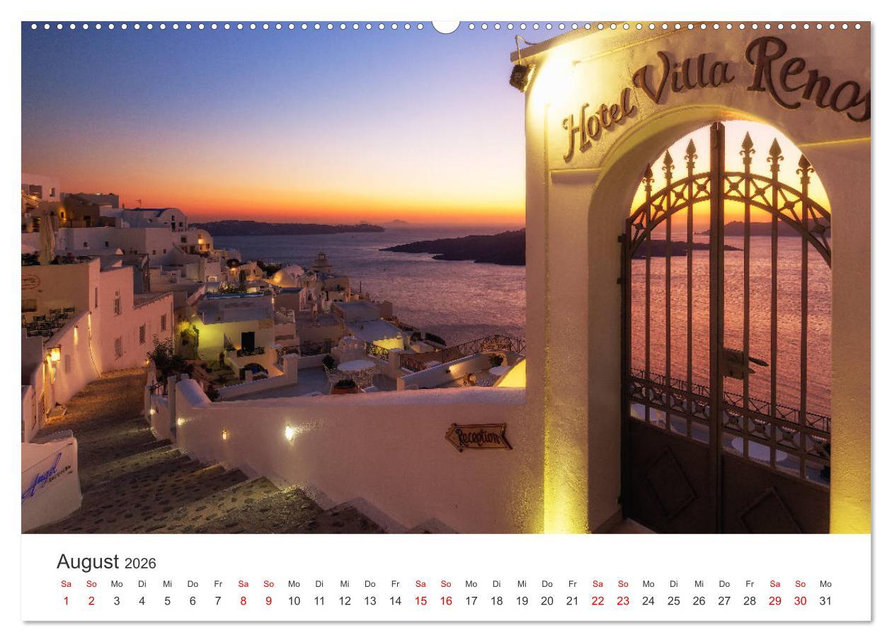 Beispielinhalt (Bild) Santorini Fira & Firostefani (Wandkalender 2026 DIN A2 quer), CALVENDO Monatskalender