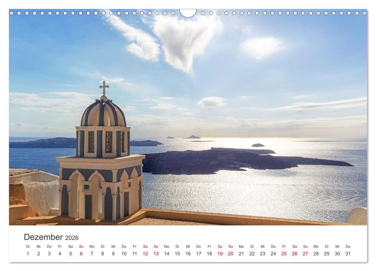 Beispielinhalt (Bild) Santorini Fira & Firostefani (Wandkalender 2026 DIN A3 quer), CALVENDO Monatskalender