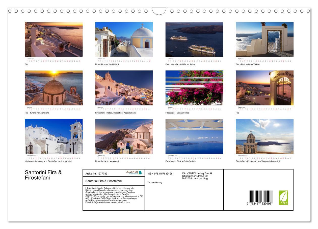 Beispielinhalt (Bild) Santorini Fira & Firostefani (Wandkalender 2026 DIN A3 quer), CALVENDO Monatskalender