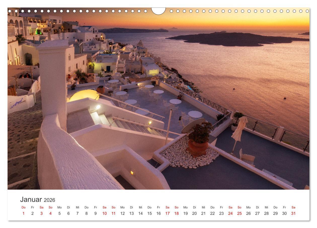 Beispielinhalt (Bild) Santorini Fira & Firostefani (Wandkalender 2026 DIN A3 quer), CALVENDO Monatskalender