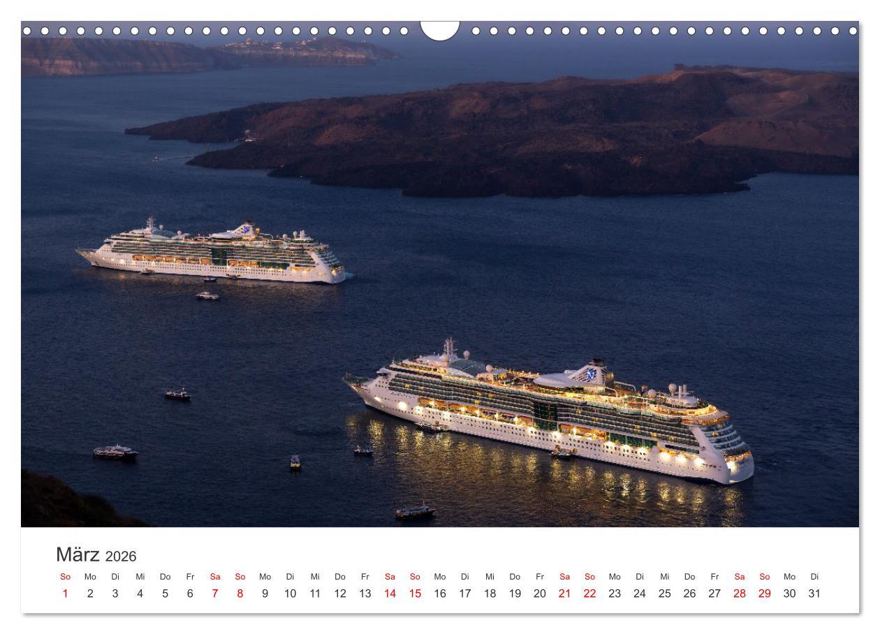 Beispielinhalt (Bild) Santorini Fira & Firostefani (Wandkalender 2026 DIN A3 quer), CALVENDO Monatskalender