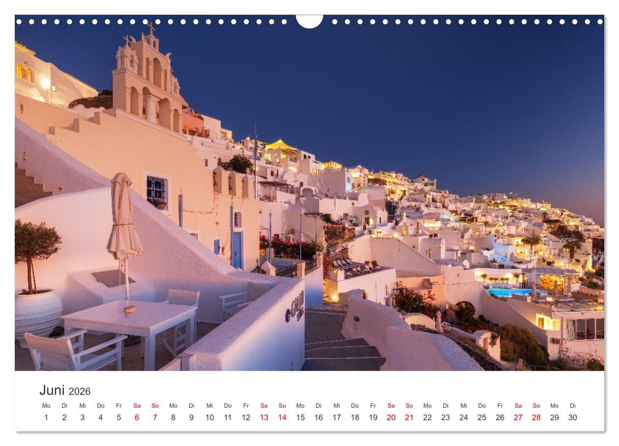 Beispielinhalt (Bild) Santorini Fira & Firostefani (Wandkalender 2026 DIN A3 quer), CALVENDO Monatskalender