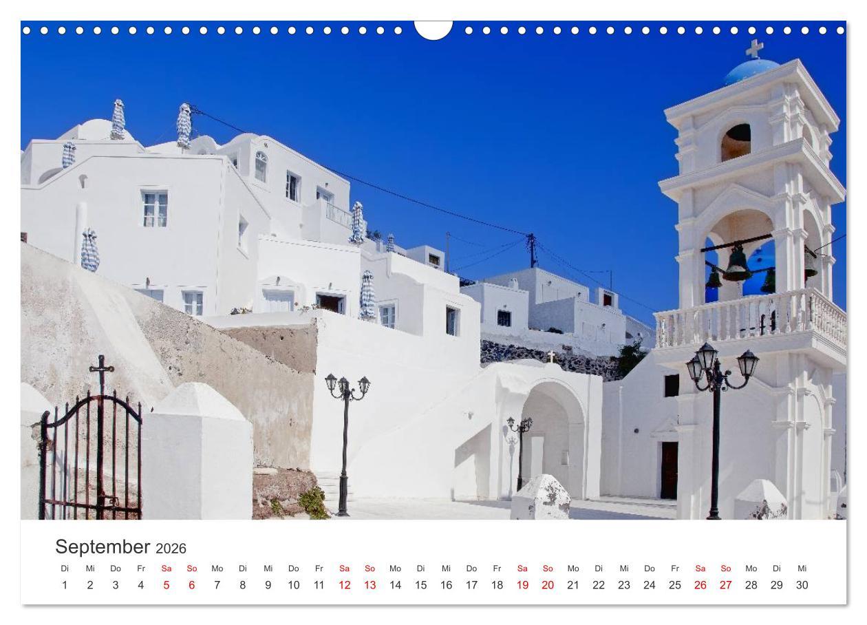 Beispielinhalt (Bild) Santorini Fira & Firostefani (Wandkalender 2026 DIN A3 quer), CALVENDO Monatskalender