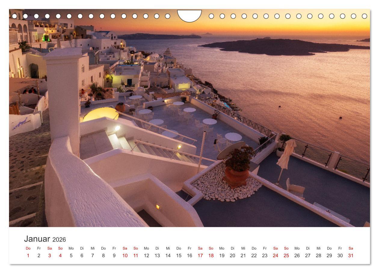 Beispielinhalt (Bild) Santorini Fira & Firostefani (Wandkalender 2026 DIN A4 quer), CALVENDO Monatskalender