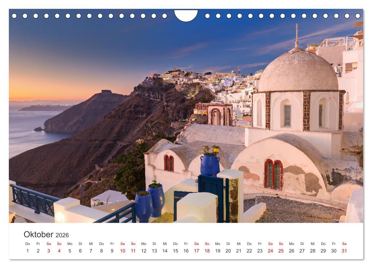 Beispielinhalt (Bild) Santorini Fira & Firostefani (Wandkalender 2026 DIN A4 quer), CALVENDO Monatskalender