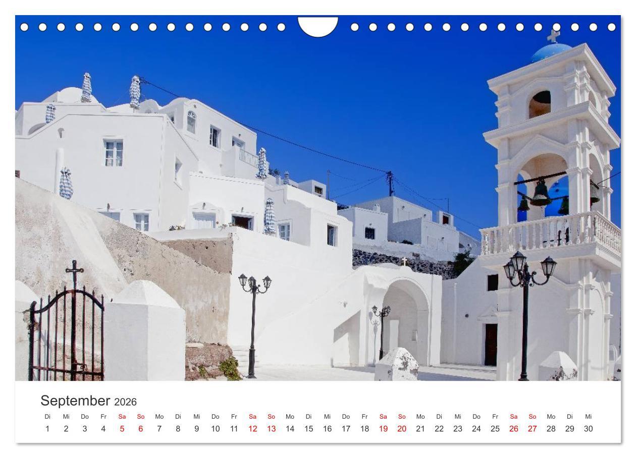 Beispielinhalt (Bild) Santorini Fira & Firostefani (Wandkalender 2026 DIN A4 quer), CALVENDO Monatskalender
