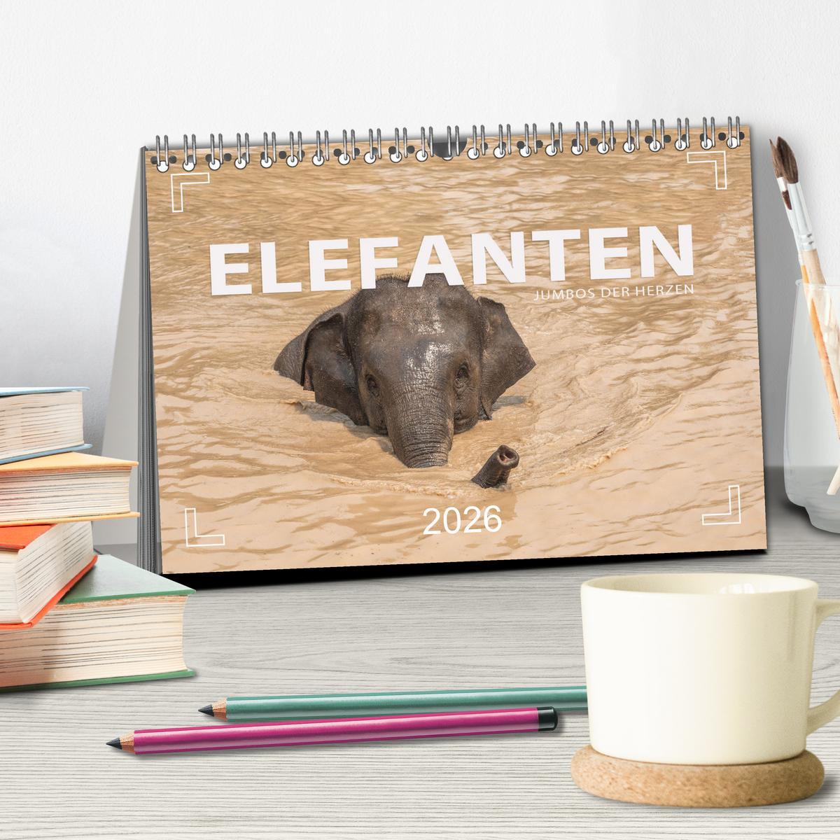 Beispielinhalt (Bild) ELEFANTEN Jumbos der Herzen (Tischkalender 2026 DIN A5 quer), CALVENDO Monatskalender