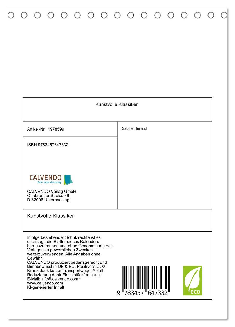 Beispielinhalt (Bild) Kunstvolle Klassiker (Tischkalender 2026 DIN A5 hoch), CALVENDO Monatskalender