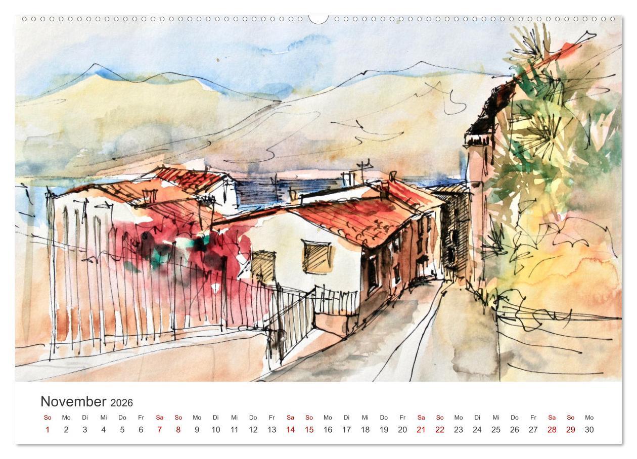 Beispielinhalt (Bild) Italienische Reiseskizzen (Wandkalender 2026 DIN A2 quer), CALVENDO Monatskalender