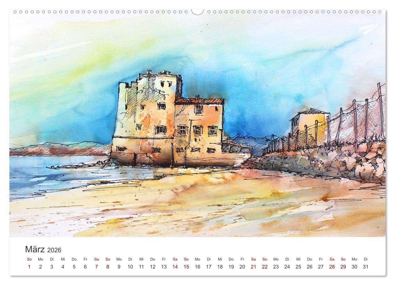 Beispielinhalt (Bild) Italienische Reiseskizzen (Wandkalender 2026 DIN A2 quer), CALVENDO Monatskalender