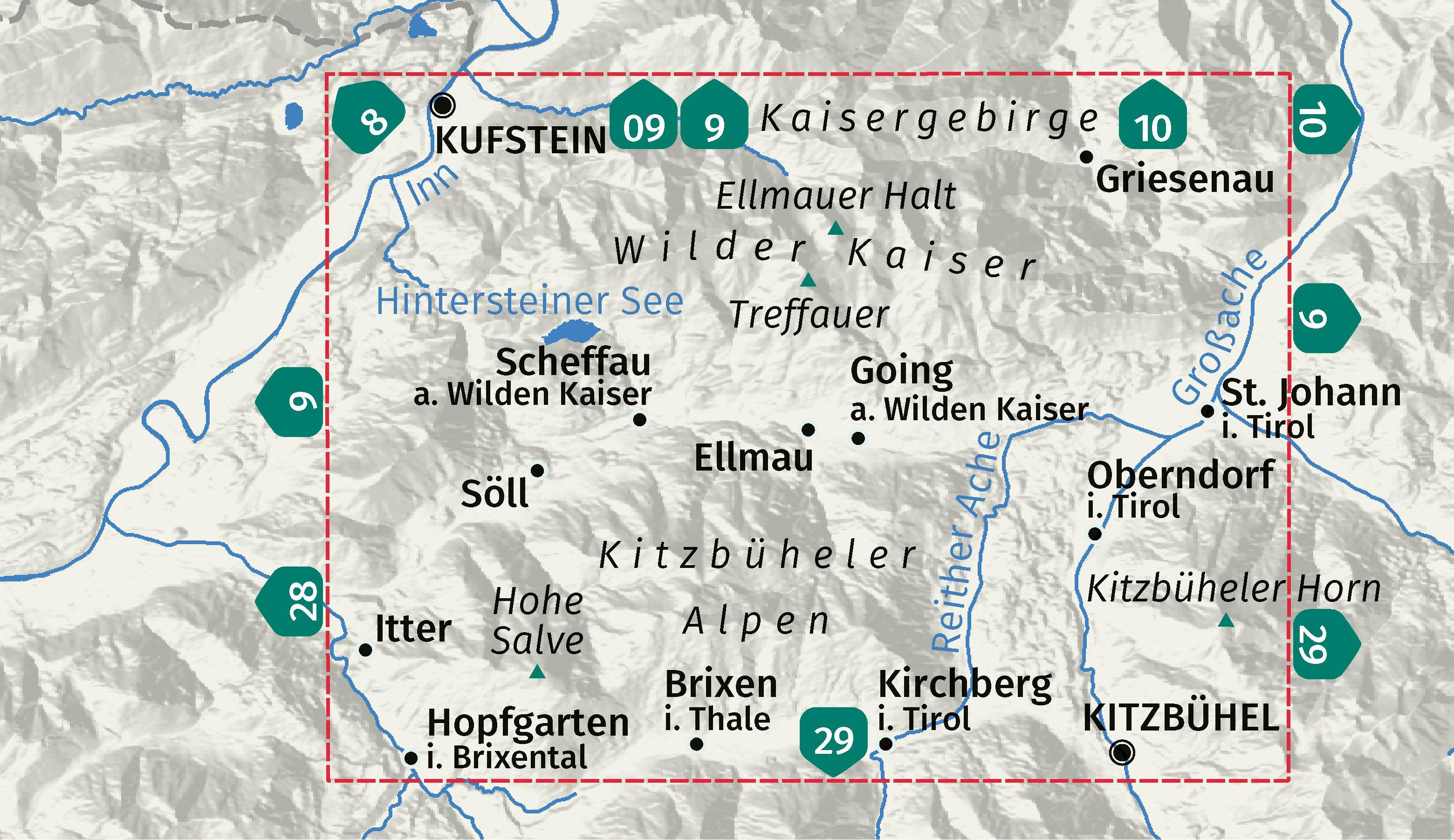 Beispielinhalt (Bild) KOMPASS Wanderkarte 134 Wilder Kaiser, Ellmau, Going, Scheffau, Söll 1:25.000