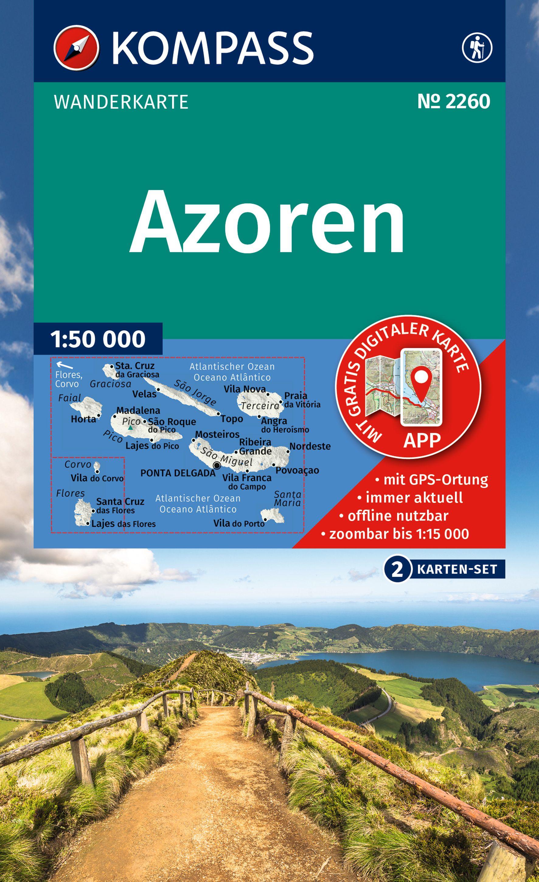 Vorderes Coverbild KOMPASS Wanderkarten-Set 2260 Azoren (2 Karten) 1:50.000