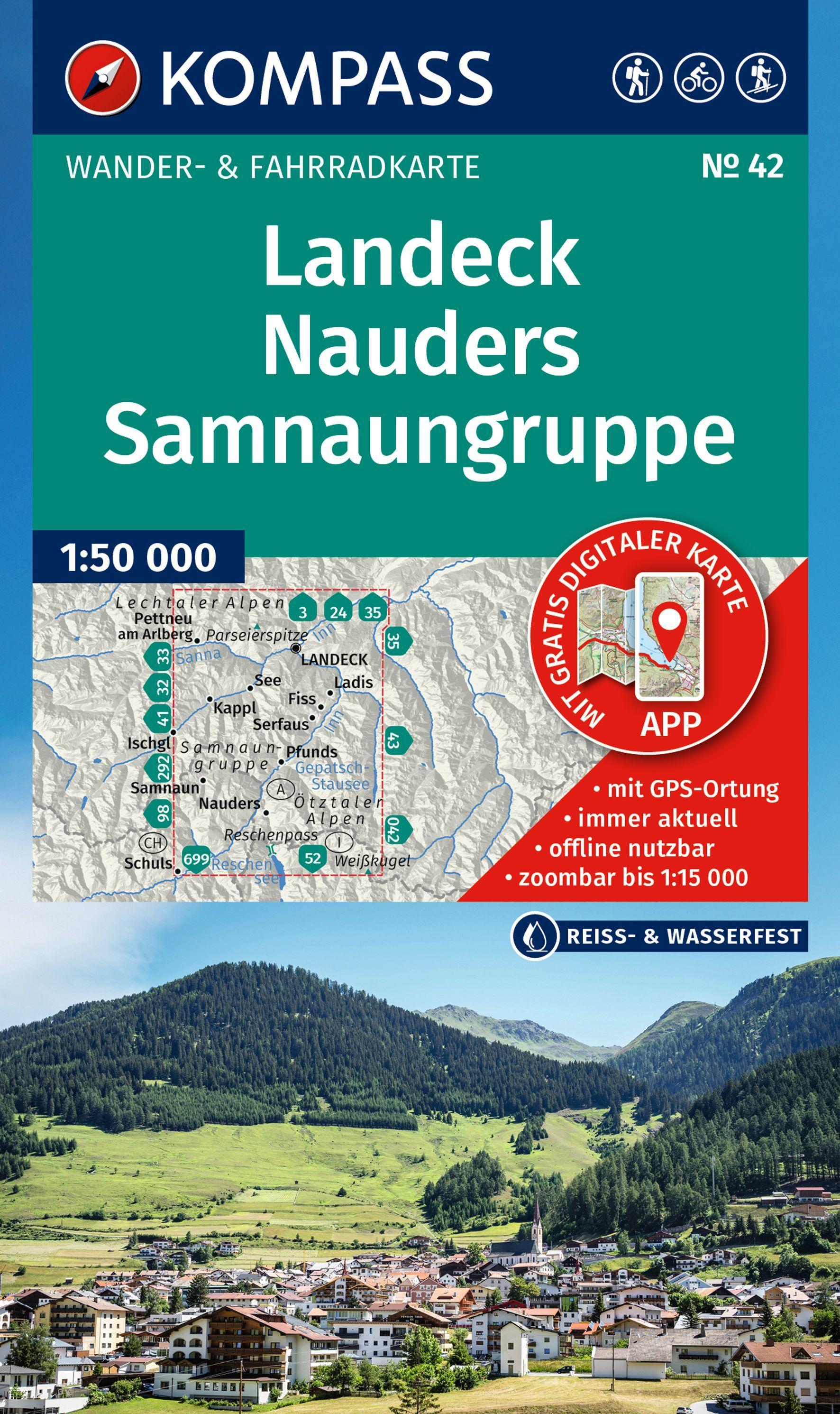 Vorderes Coverbild KOMPASS Wanderkarte 42 Landeck, Nauders, Samnaungruppe 1:50.000