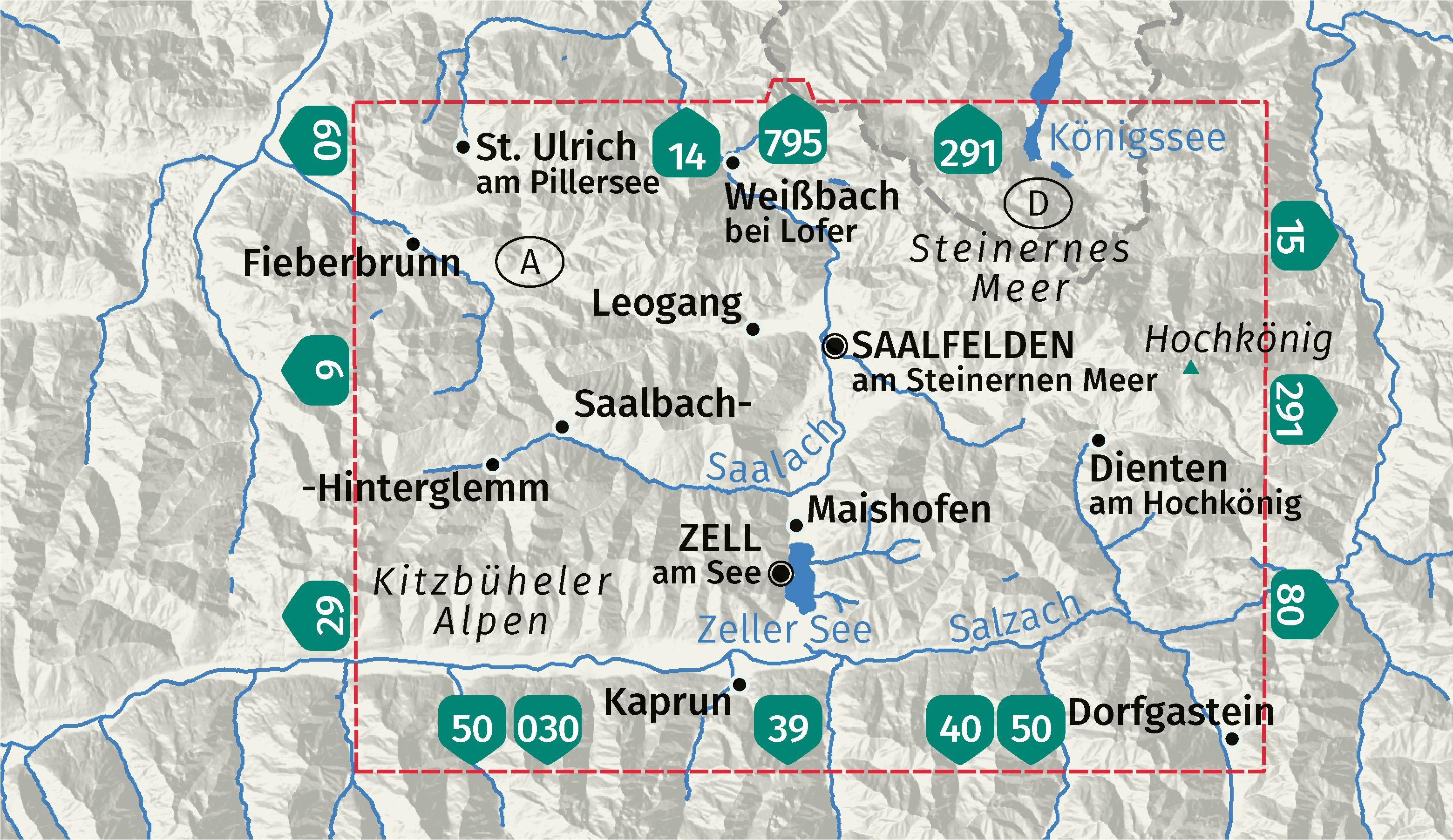 Beispielinhalt (Bild) KOMPASS Wanderkarte 30 Saalfelden, Saalbach-Hinterglemm, Zell am See 1:50.000