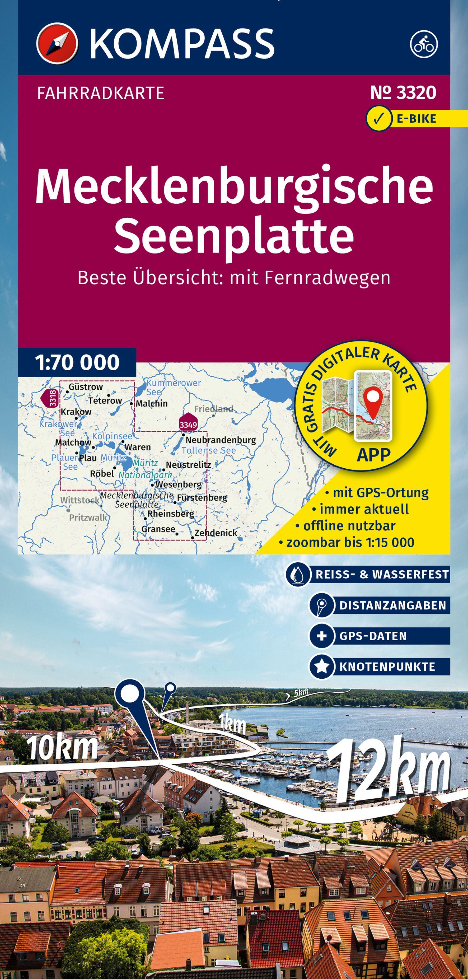 Vorderes Coverbild KOMPASS Fahrradkarte 3320 Mecklenburgische Seenplatte mit Knotenpunkten 1:70.000