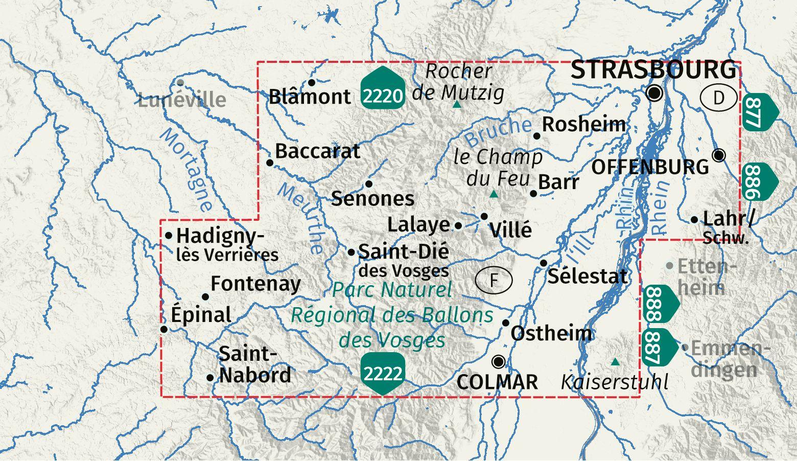 Beispielinhalt (Bild) KOMPASS Wanderkarten-Set 2221 Elsass, Vogesen Mitte, Alsace, Vosges du Centre (2 Karten) 1:50.000