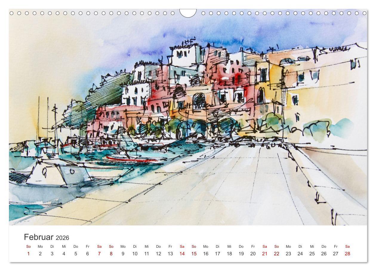 Beispielinhalt (Bild) Italienische Reiseskizzen (Wandkalender 2026 DIN A3 quer), CALVENDO Monatskalender