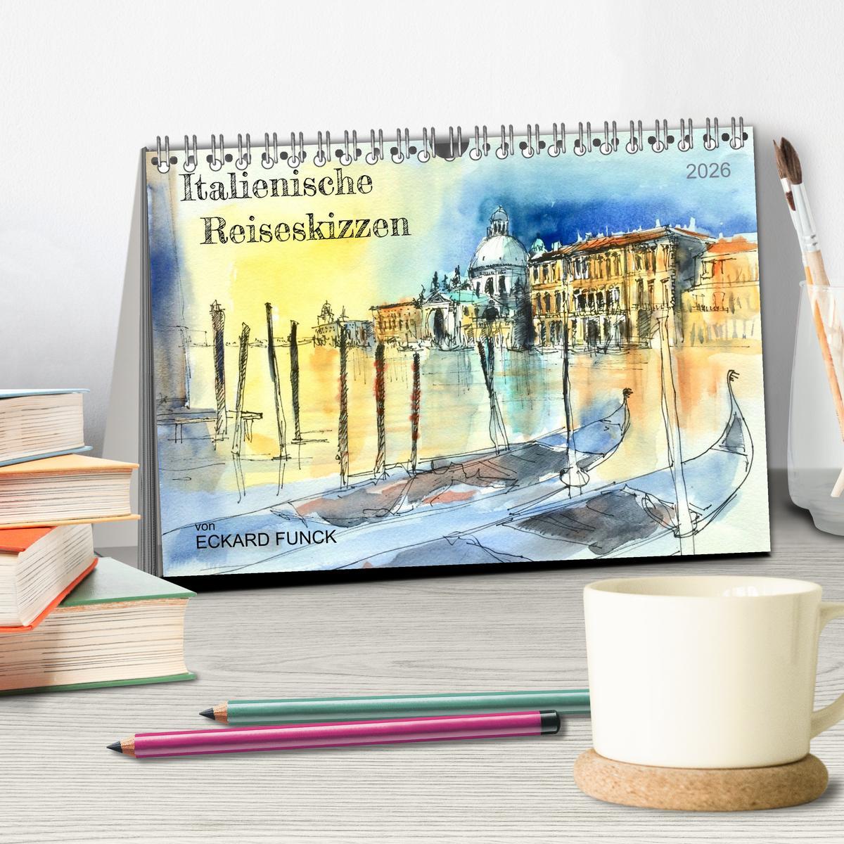 Beispielinhalt (Bild) Italienische Reiseskizzen (Tischkalender 2026 DIN A5 quer), CALVENDO Monatskalender