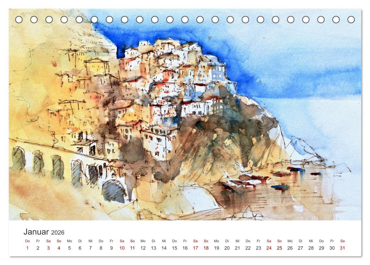 Beispielinhalt (Bild) Italienische Reiseskizzen (Tischkalender 2026 DIN A5 quer), CALVENDO Monatskalender