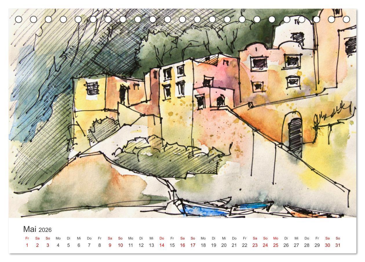 Beispielinhalt (Bild) Italienische Reiseskizzen (Tischkalender 2026 DIN A5 quer), CALVENDO Monatskalender