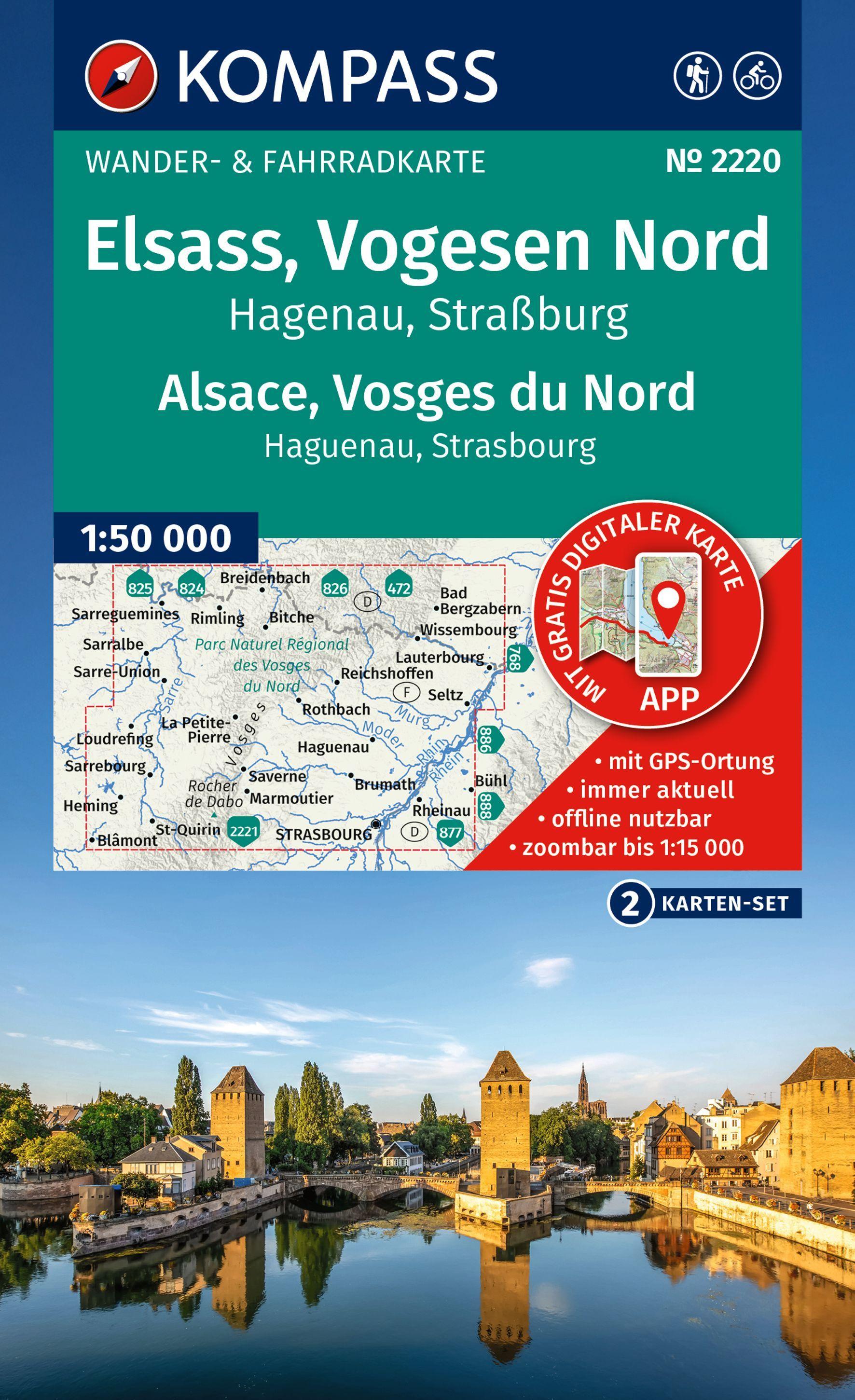 Vorderes Coverbild KOMPASS Wanderkarten-Set 2220 Elsass, Vogesen Nord, Hagenau, Straßburg / Alsace, Vosges du Nord, Haguenau, Strasbourg (2 Karten) 1:50.000