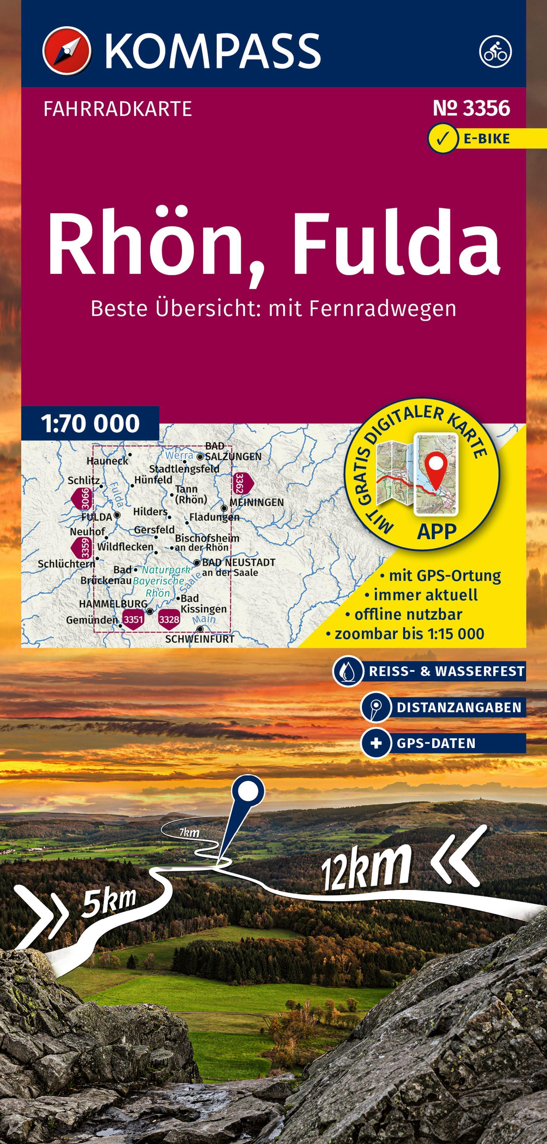 Vorderes Coverbild KOMPASS Fahrradkarte 3356 Rhön, Fulda 1:70.000