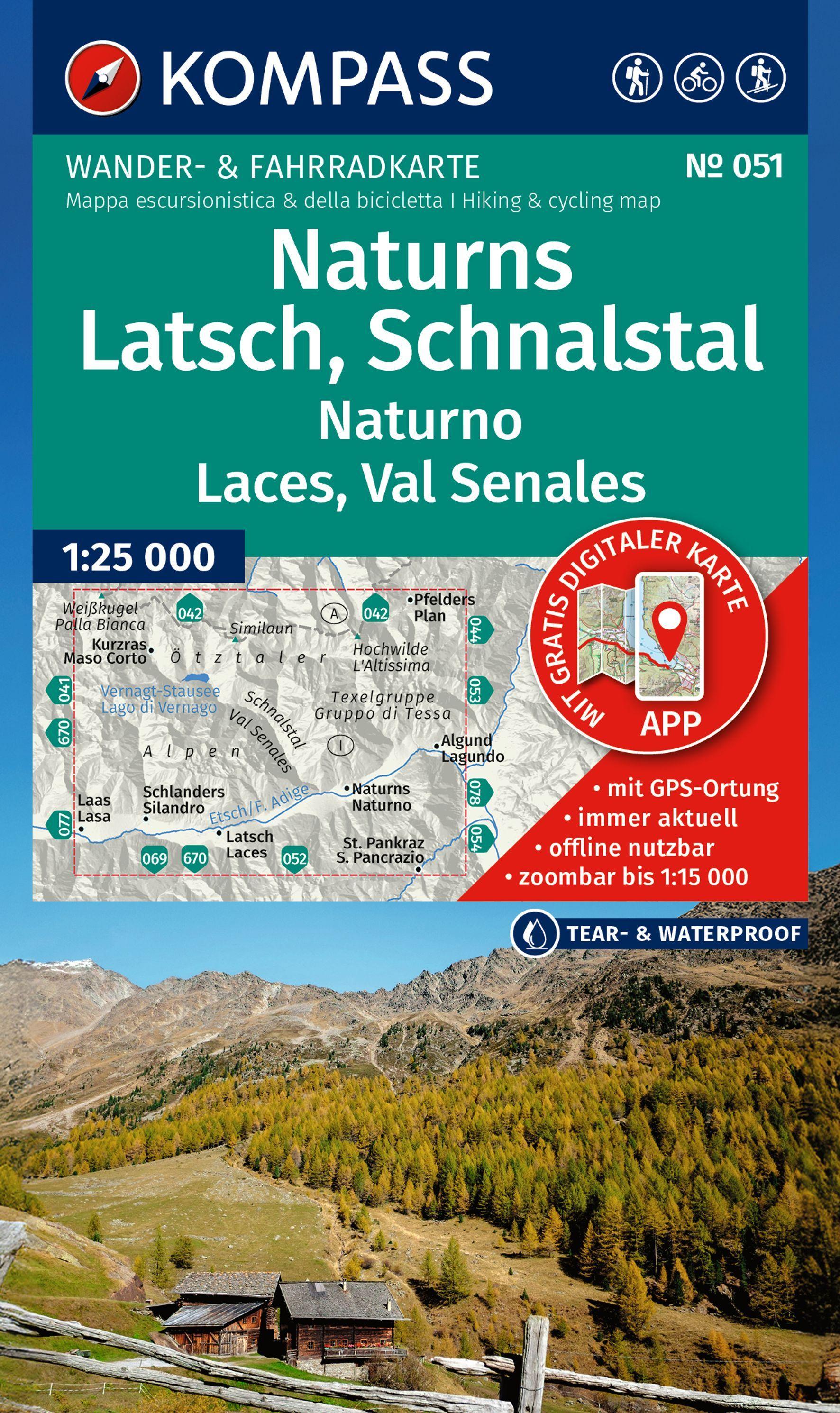 Vorderes Coverbild KOMPASS Wanderkarte 051 Naturns, Latsch, Schnalstal / Naturno, Laces, Val Senales 1:25.000