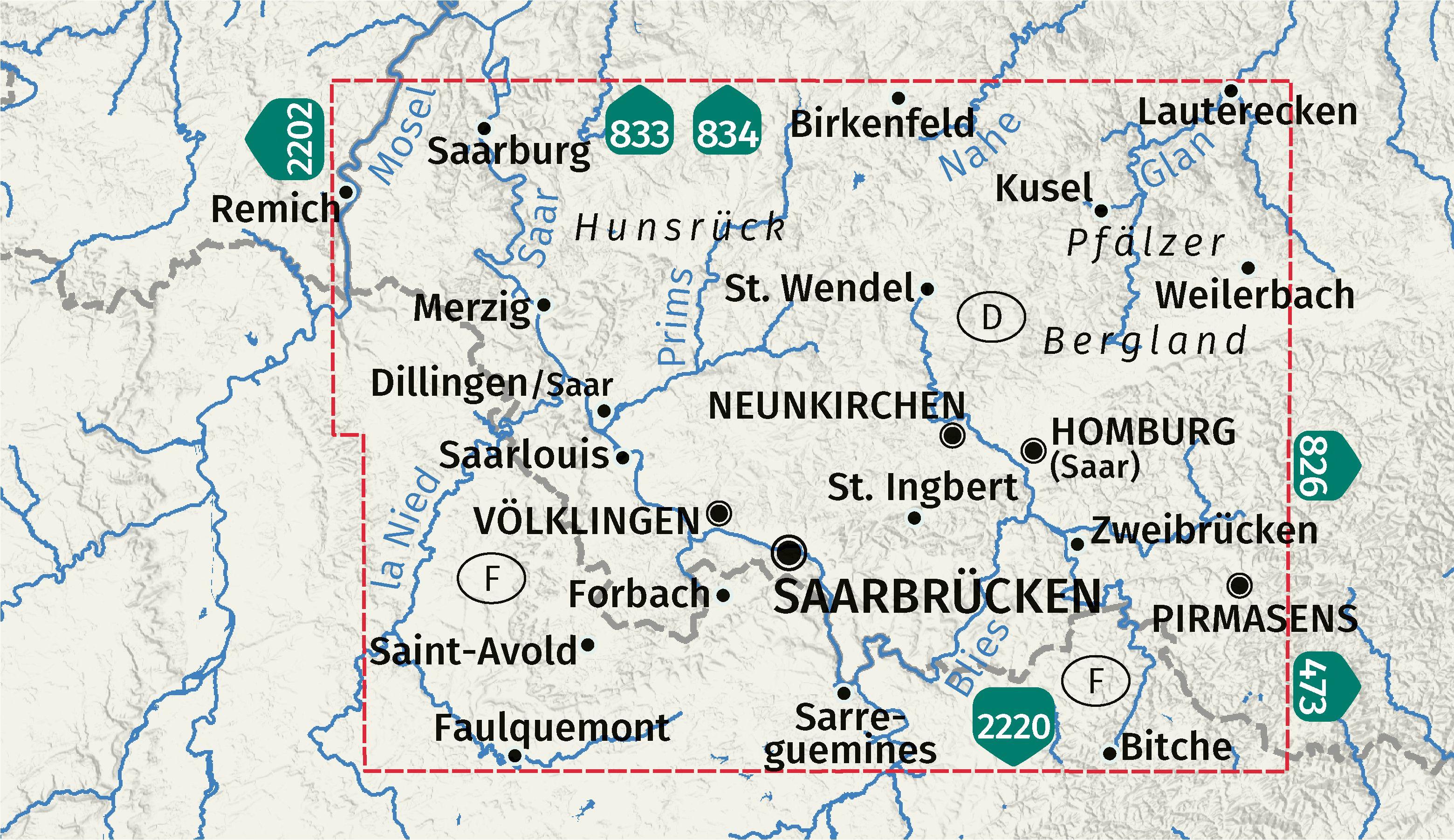 Beispielinhalt (Bild) KOMPASS Wanderkarten-Set 825 Saarland (2 Karten) 1:50.000