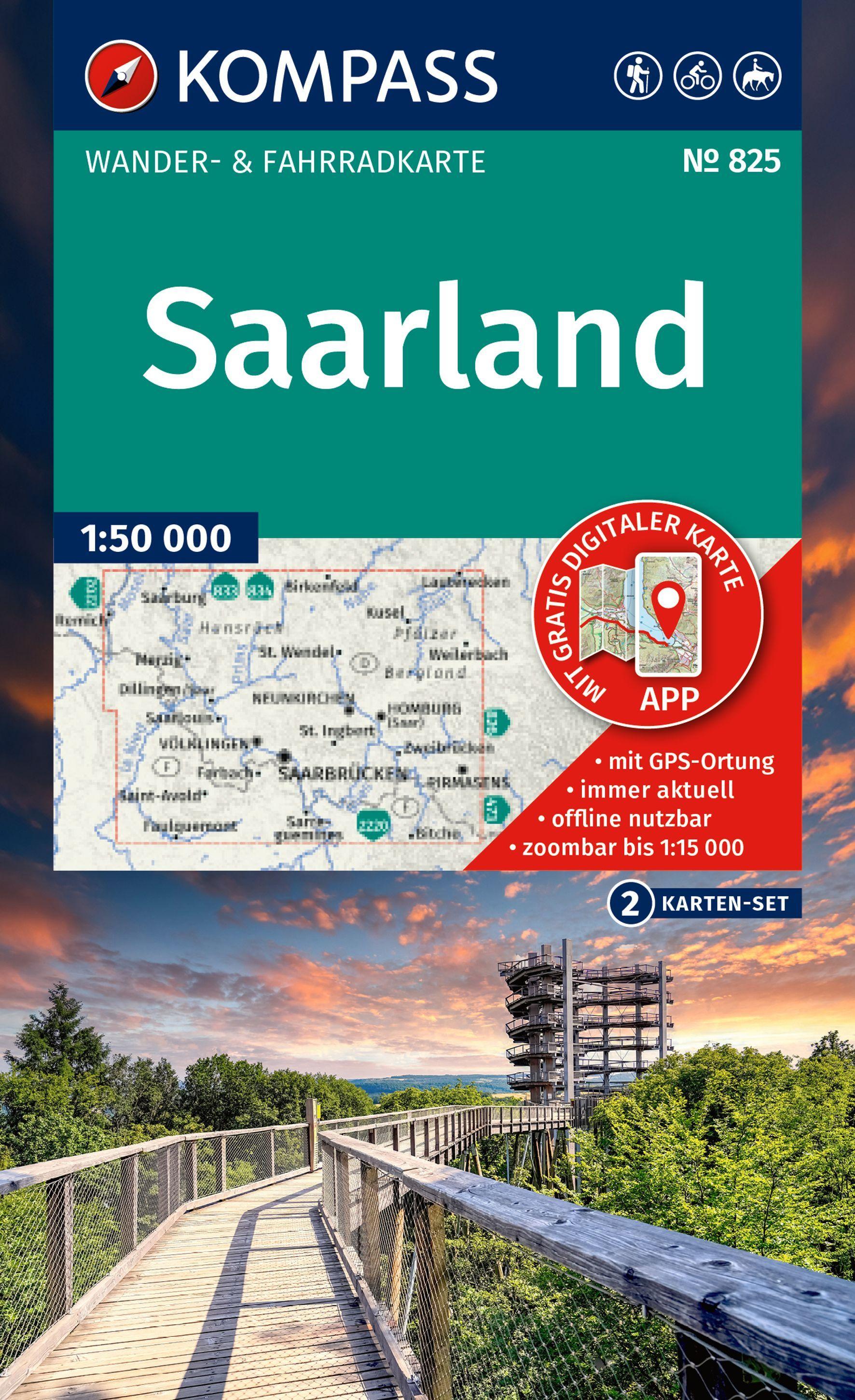 Vorderes Coverbild KOMPASS Wanderkarten-Set 825 Saarland (2 Karten) 1:50.000