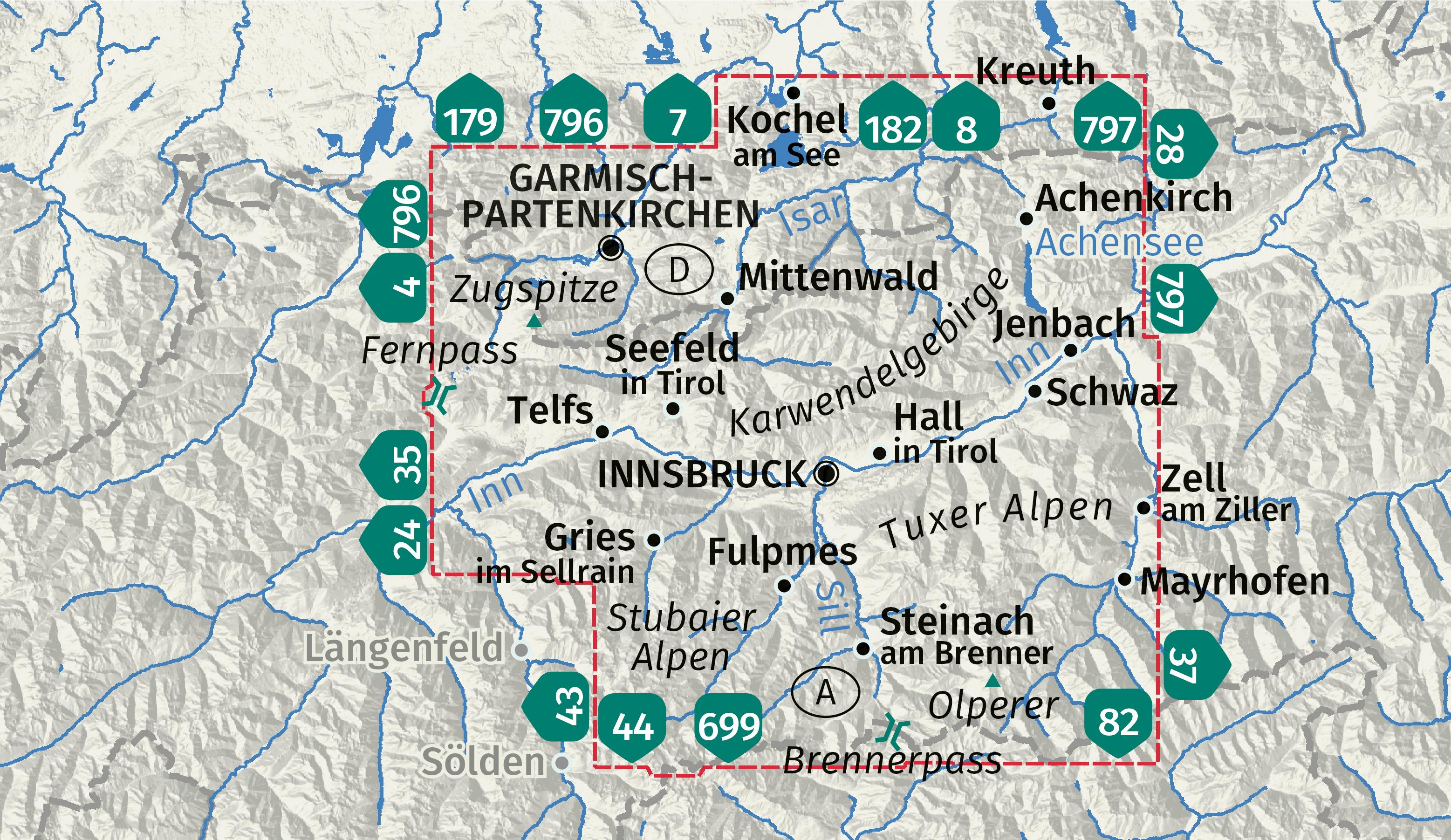 Beispielinhalt (Bild) KOMPASS Wanderkarten-Set 290 Innsbruck und Umgebung (2 Karten) 1:50.000