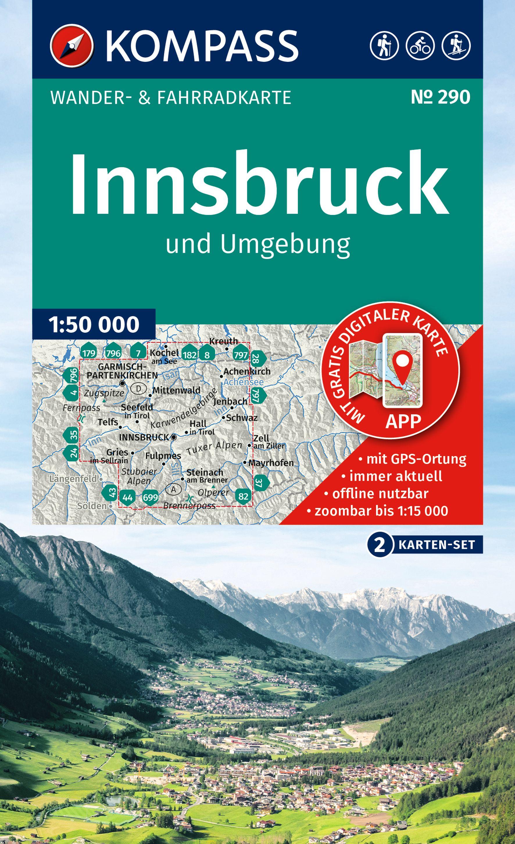 Vorderes Coverbild KOMPASS Wanderkarten-Set 290 Innsbruck und Umgebung (2 Karten) 1:50.000