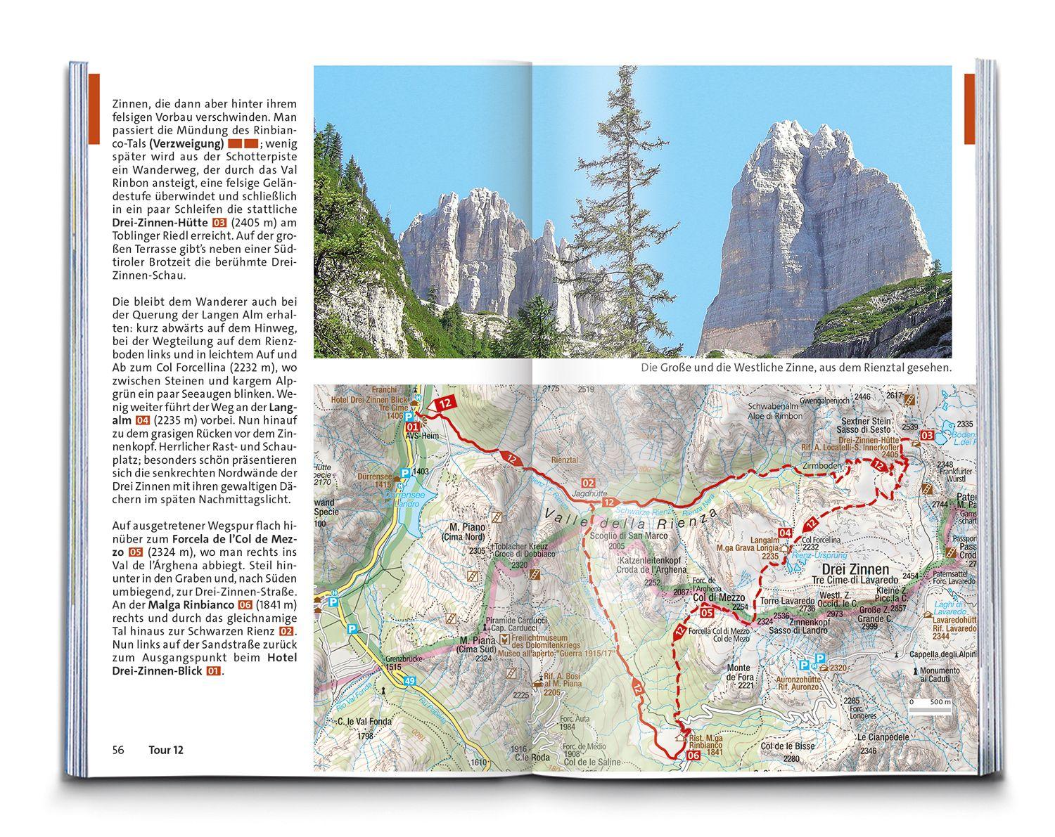 Beispielinhalt (Bild) KOMPASS Wanderführer Sextner Dolomiten, Naturpark Drei Zinnen - Herausragende Dolomiten, 50 Touren mit Extra-Tourenkarte
