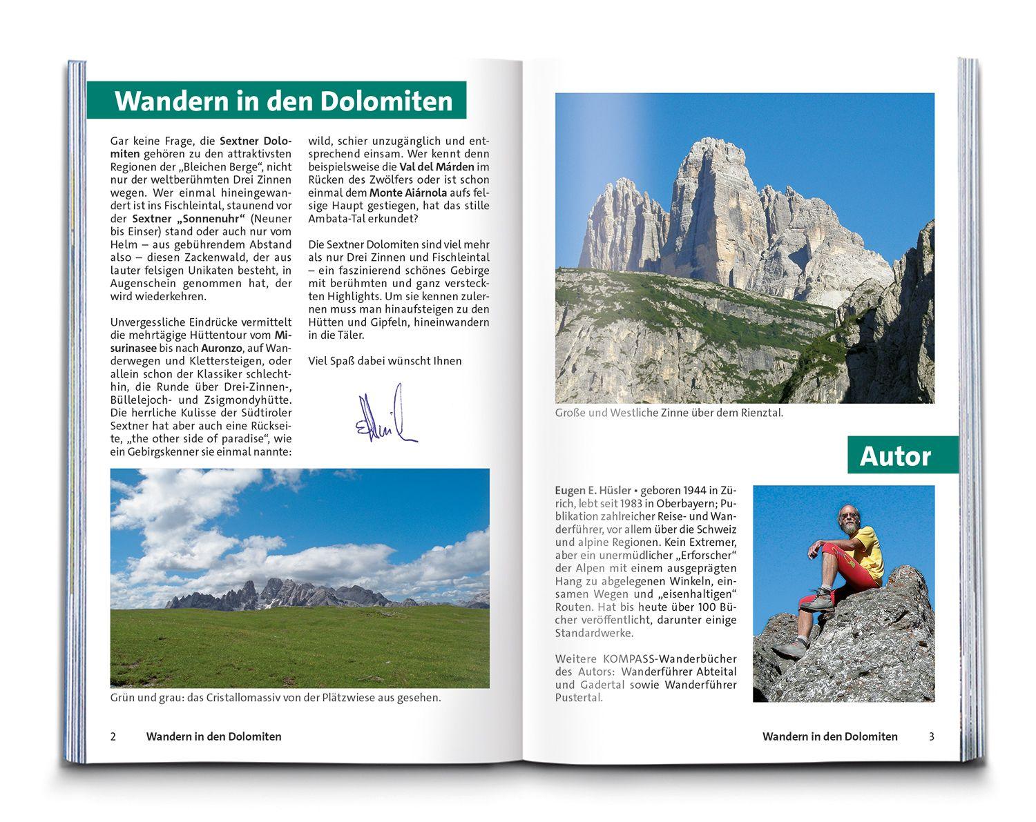 Beispielinhalt (Bild) KOMPASS Wanderführer Sextner Dolomiten, Naturpark Drei Zinnen - Herausragende Dolomiten, 50 Touren mit Extra-Tourenkarte