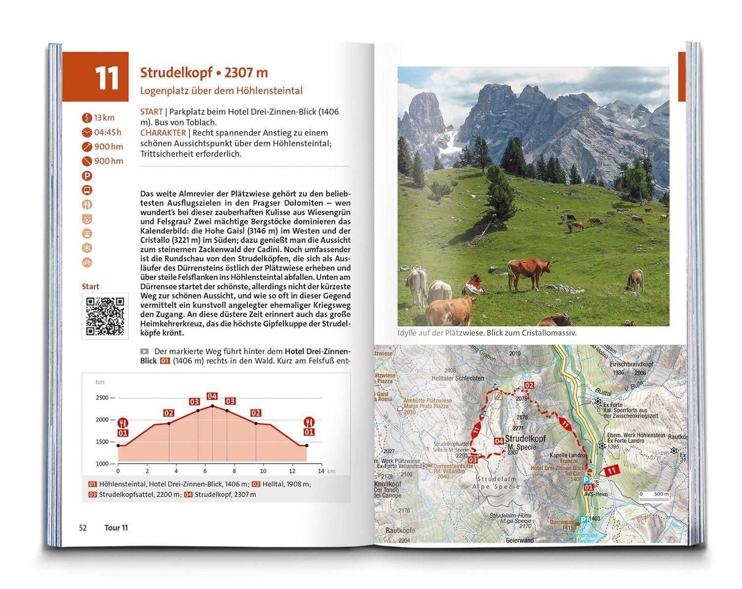 Beispielinhalt (Bild) KOMPASS Wanderführer Sextner Dolomiten, Naturpark Drei Zinnen - Herausragende Dolomiten, 50 Touren mit Extra-Tourenkarte
