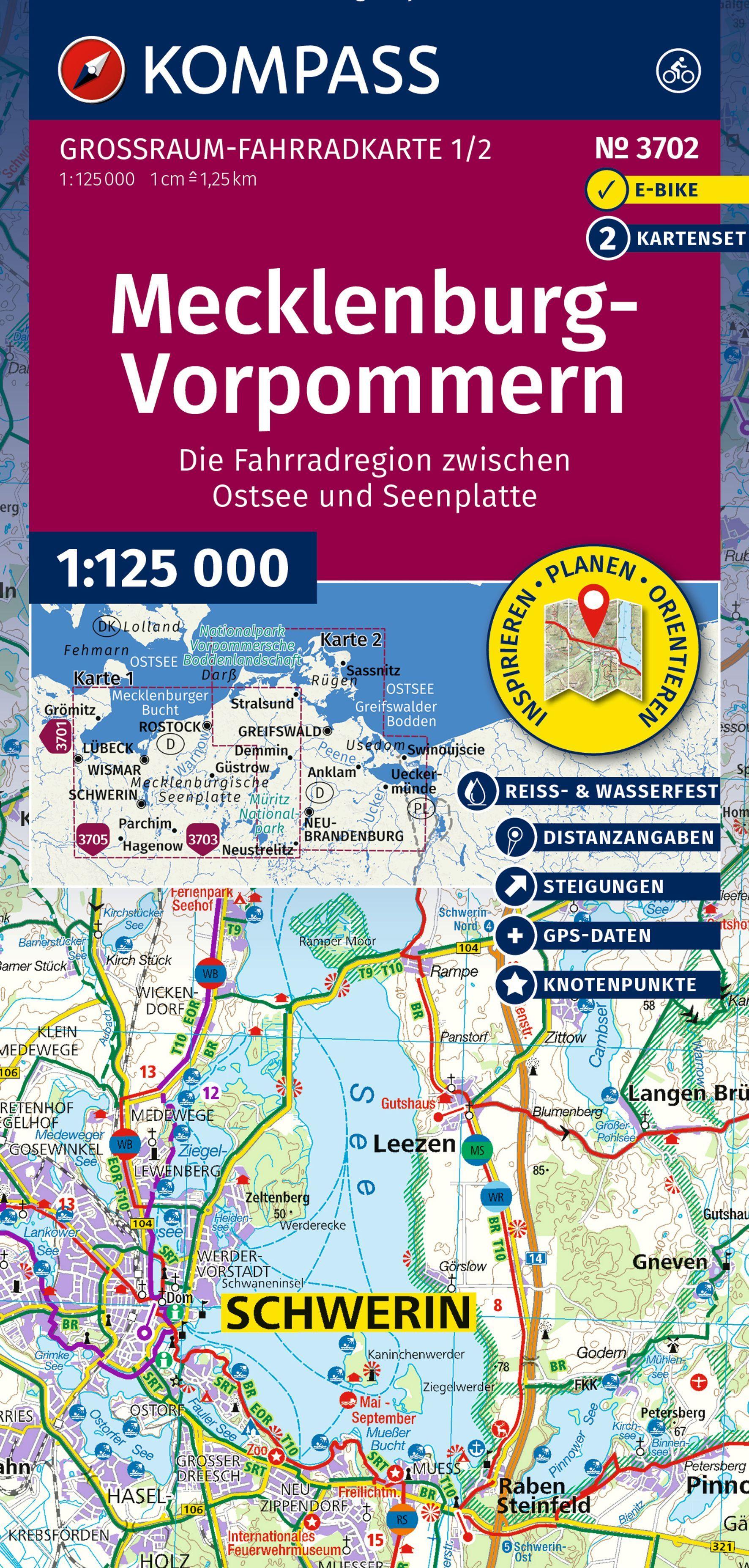 Vorderes Coverbild KOMPASS Großraum Fahrradkarte 3702 Mecklenburg-Vorpommern 1:125.000