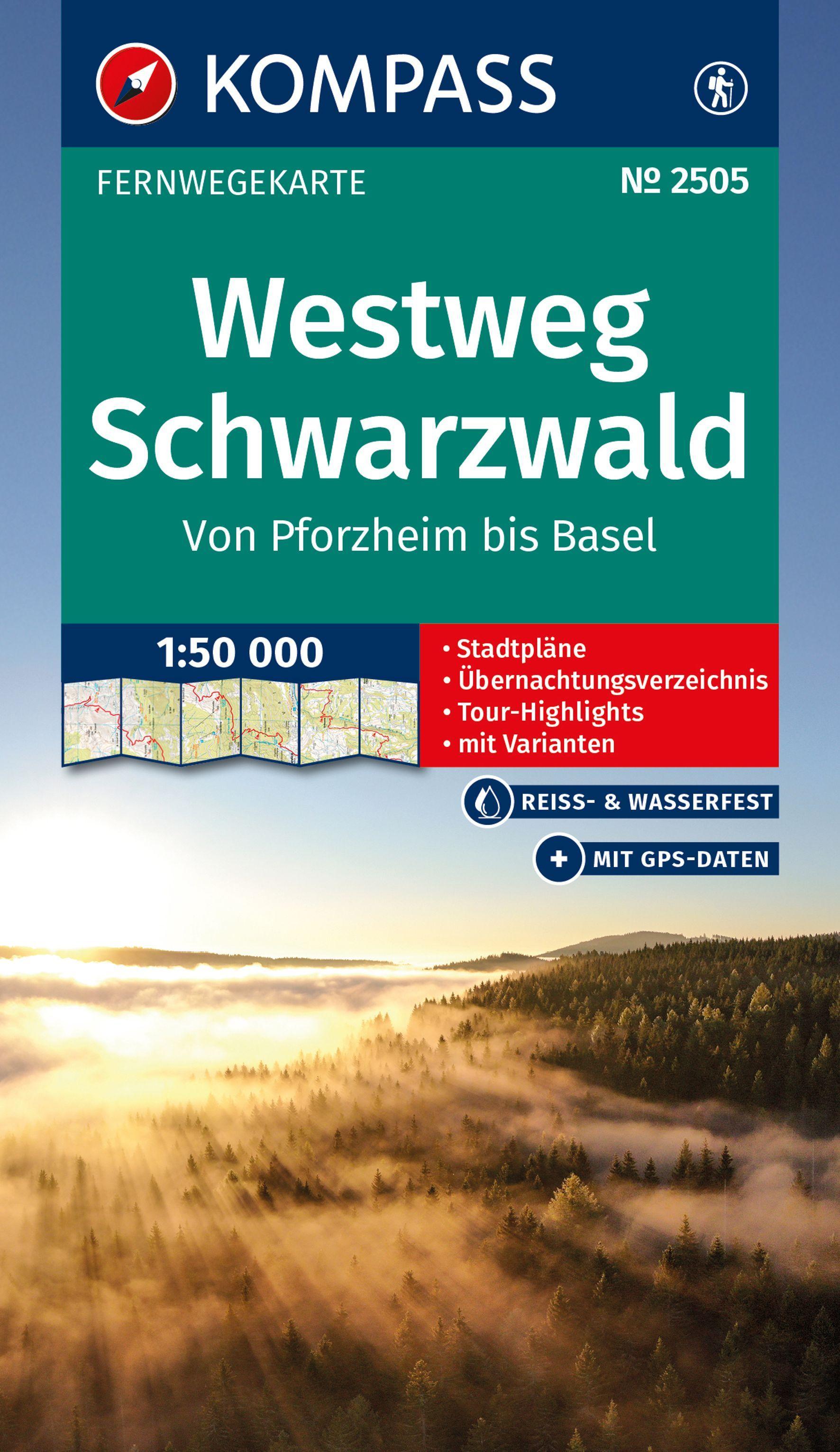 Vorderes Coverbild KOMPASS Wander-Tourenkarte Westweg Schwarzwald 1:50.000