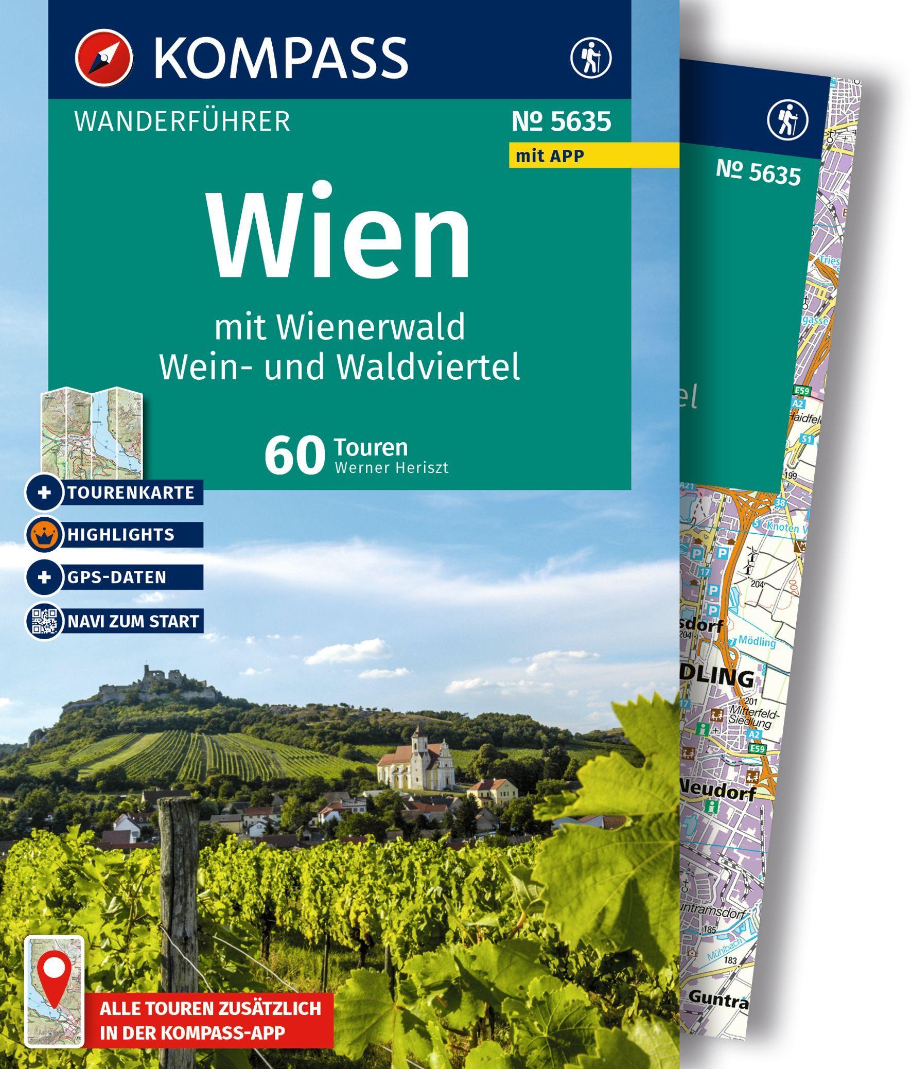 Vorderes Coverbild KOMPASS Wanderführer Wien mit Wienerwald, Wein- und Waldviertel, 60 Touren mit Extra-Tourenkarte