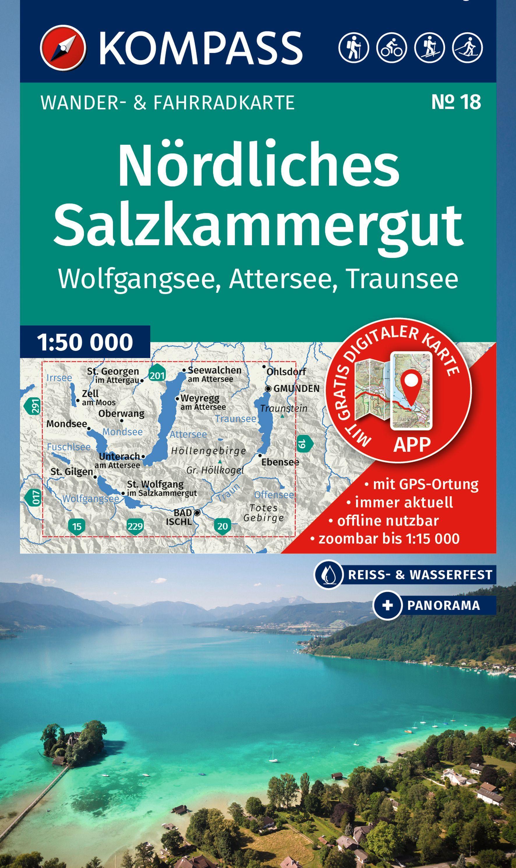 Vorderes Coverbild KOMPASS Wanderkarte 18 Nördliches Salzkammergut, Wolfgangsee, Attersee, Traunsee 1:50.000