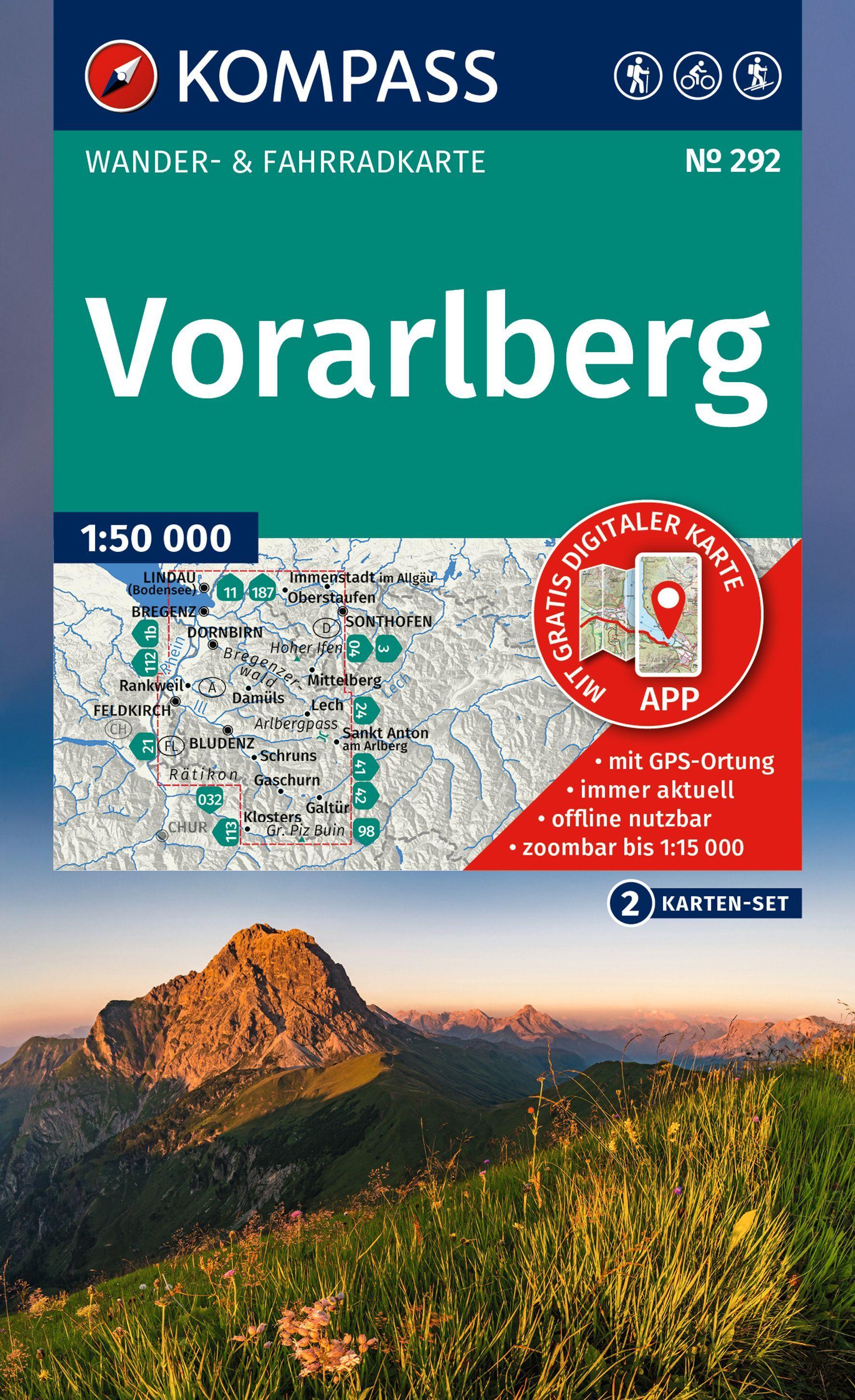 Vorderes Coverbild KOMPASS Wanderkarten-Set 292 Vorarlberg (2 Karten) 1:50.000