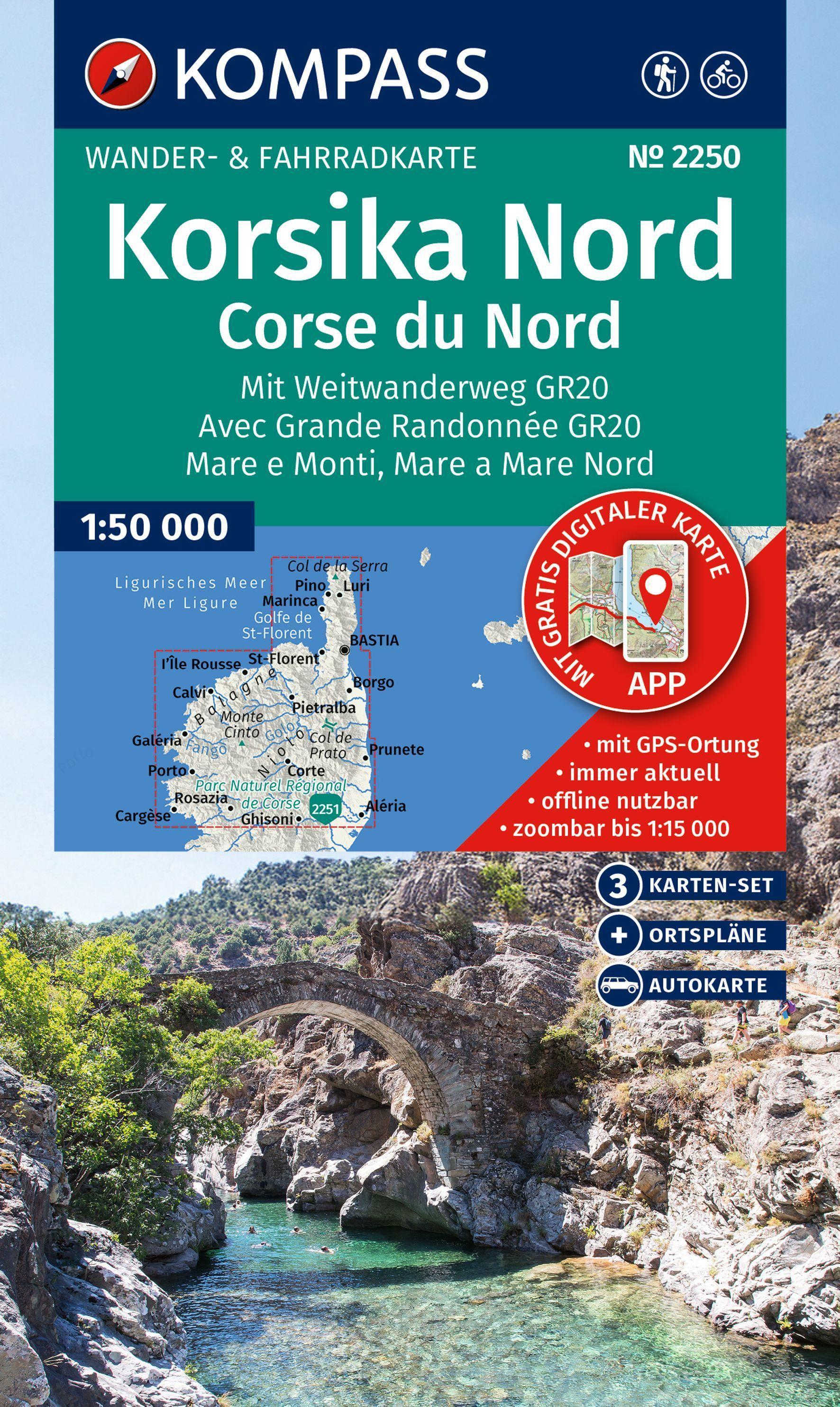 Vorderes Coverbild KOMPASS Wanderkarten-Set 2250 Korsika Nord, Corse du Nord, Weitwanderweg GR20 (3 Karten) 1:50.000