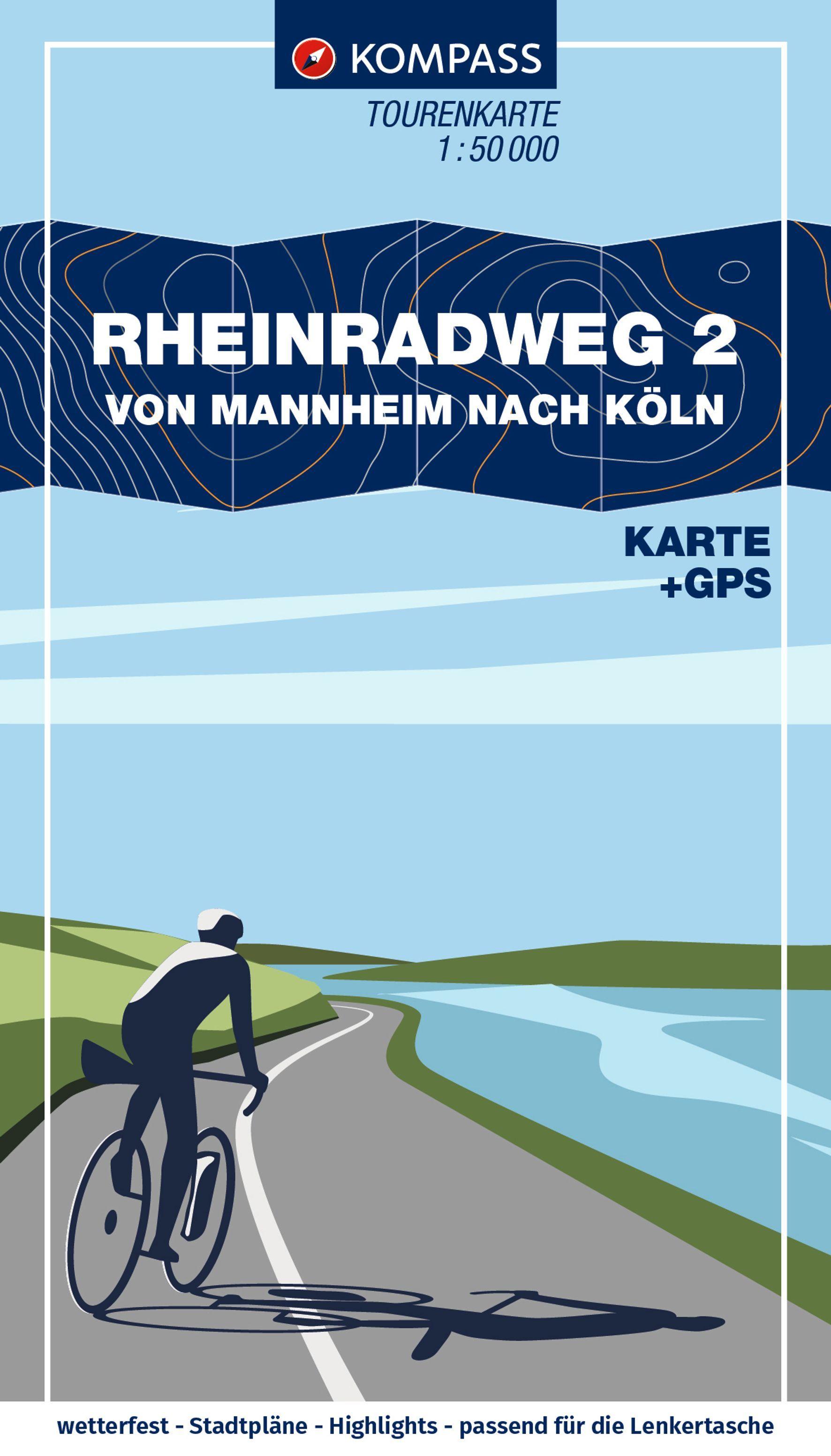 Vorderes Coverbild KOMPASS Fahrrad-Tourenkarte Rheinradweg 2, von Mannheim nach Köln 1:50.000
