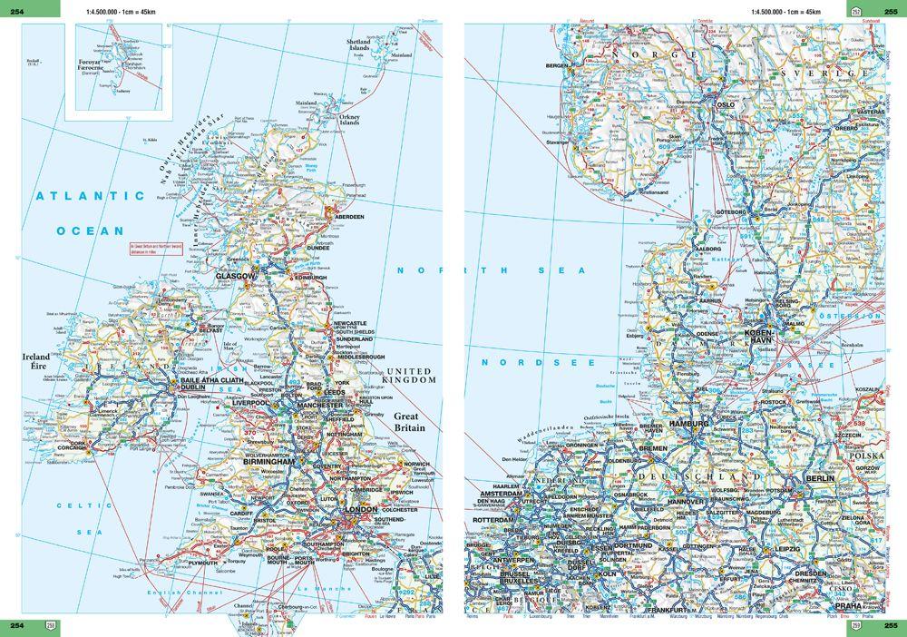 Beispielinhalt (Bild) ADAC Reiseatlas 2026/2027 Deutschland 1:200.000, Europa 1:4,5 Mio.